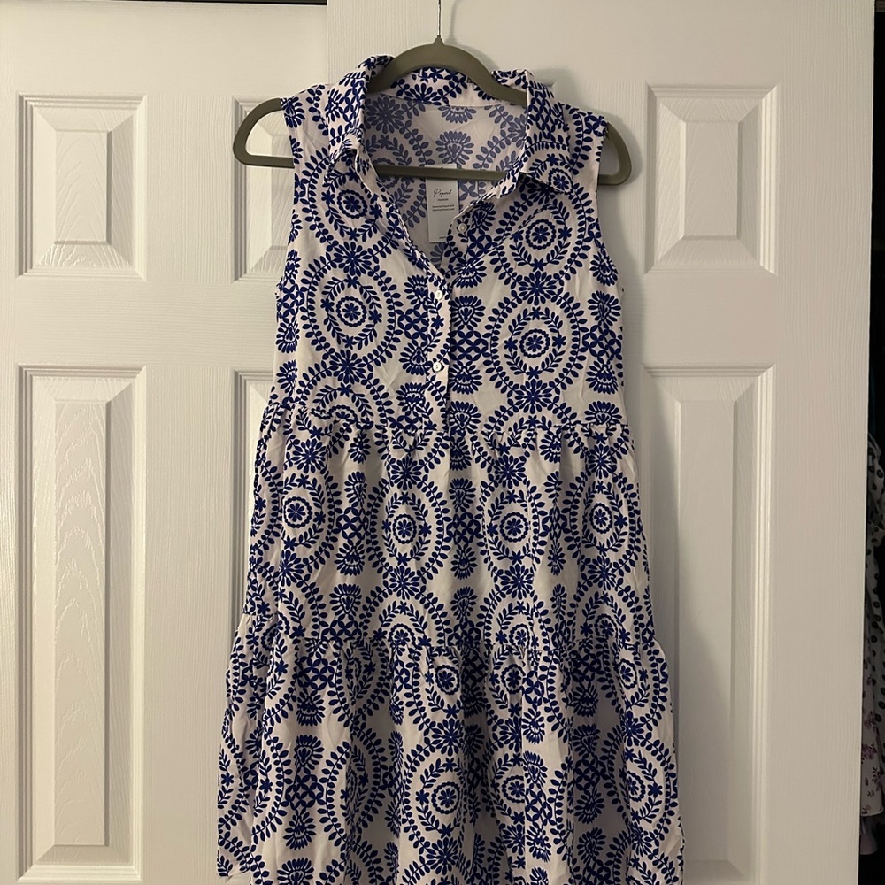 Blue and White Sleeveless Dress
